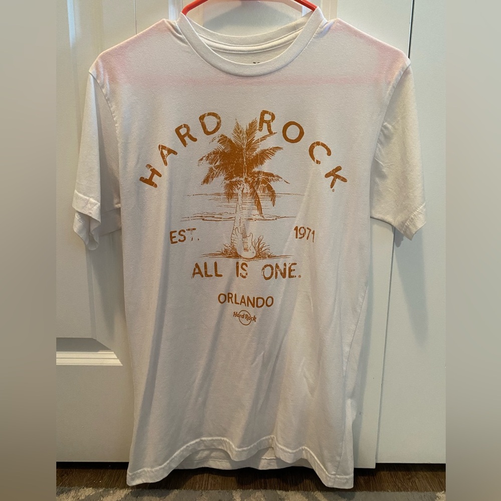 Hard Rock Cafe White Tee with Orange Graphic